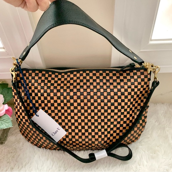 Clare V. Moyen Messenger Bag Woven Check Leather NEW - Picture 6 of 16